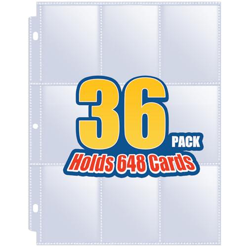 Sooez 9 Pocket Trading Card Sleeves 36 Pack for 3 Ring Binders Baseball Sports YuGiOh MTG Storage