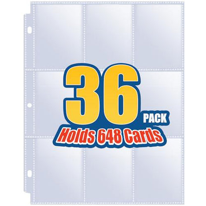 Sooez 9 Pocket Trading Card Sleeves 36 Pack for 3 Ring Binders Baseball Sports YuGiOh MTG Storage