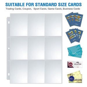 Sooez 9 Pocket Trading Card Sleeves 36 Pack for 3 Ring Binders Baseball Sports YuGiOh MTG Storage