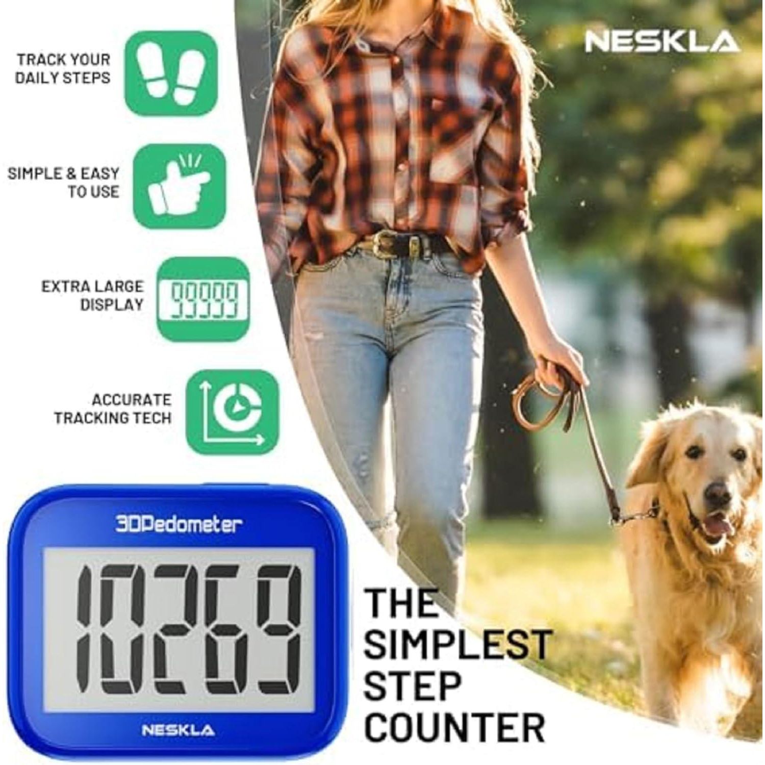 3D Pedometer For Walking, Simple Step Counter For Walking With Large Digital Display, Step Tracker With Removable Clip Lanyard, Accurately Track Steps For Men Women Kids Adults Seniors,‎763971084867