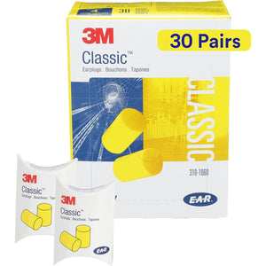 3M Ear Plugs, 30 Pairs, Uncorded Foam, Yellow, NRR 29, Disposable, Pillow Pack, For Drilling/Sawing/Grinding