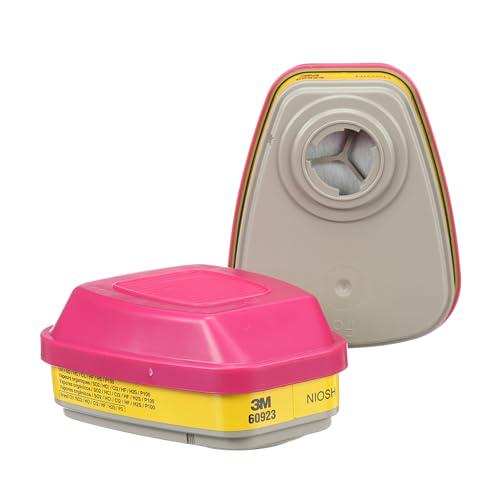 3M P100 Cartridge Filter 60923, 1 Pair, NIOSH Approved, Magenta/Yellow, Protects Against Vapors & Gases
