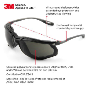 3M Virtua CCS Safety Glasses, 1 Pc, Gray Anti-Fog Lens, Black Frame, ANSI Z87, Corded Ear Plug & Foam Gasket