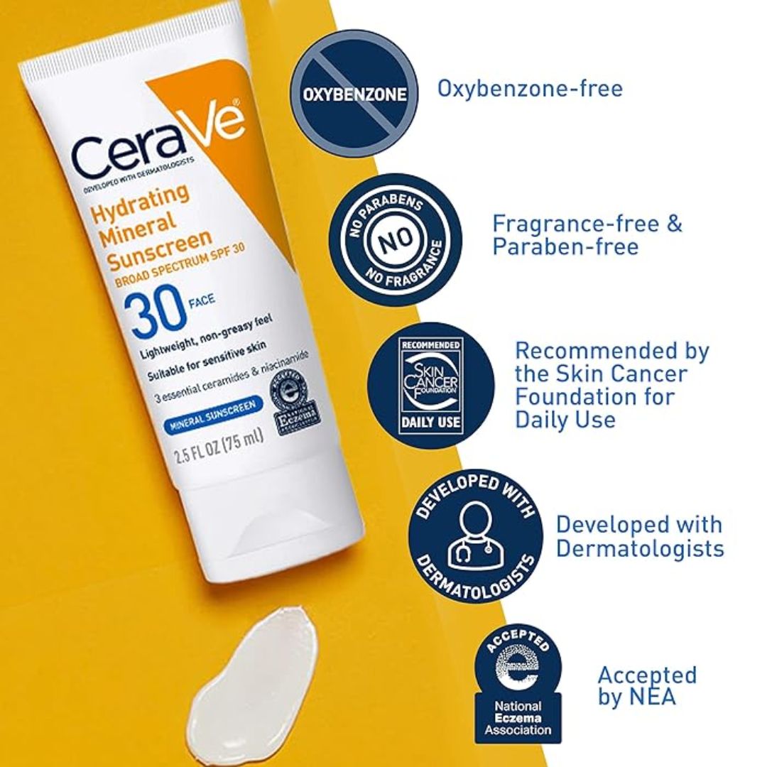 CeraVe SPF 30 Hydrating Mineral Face Sunscreen For Sensitive Skin 75ml,3606000515031