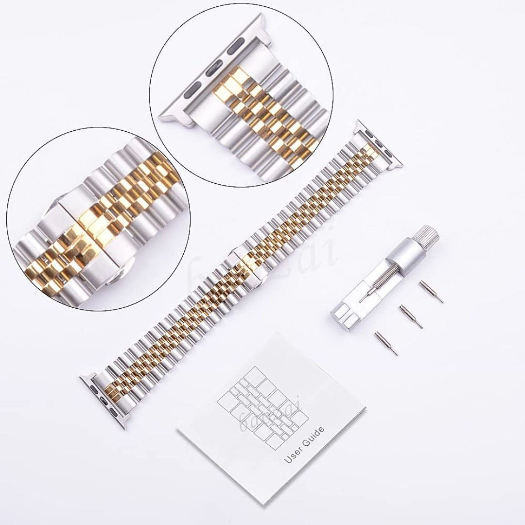 Baozai Stainless Steel Silver & Gold Watch Band,X002ASQXGV