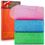 3 Piece Bright Style African Exfoliating Net Exfoliating Shower Set Long Bath Sponges For Smooth, Refreshed Skin, The Exterior Gleams - Ideal For Daily Use (Bright Pink, Blue, Green),