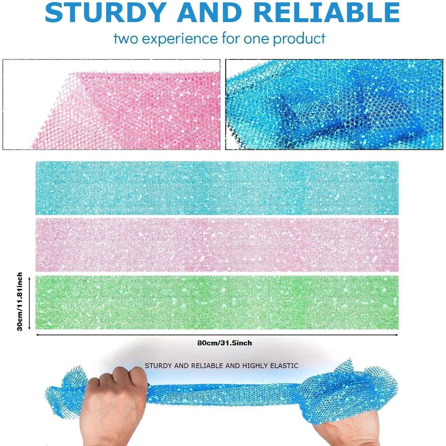 3 Piece Bright Style African Exfoliating Net Exfoliating Shower Set Long Bath Sponges For Smooth, Refreshed Skin, The Exterior Gleams - Ideal For Daily Use (Bright Pink, Blue, Green),