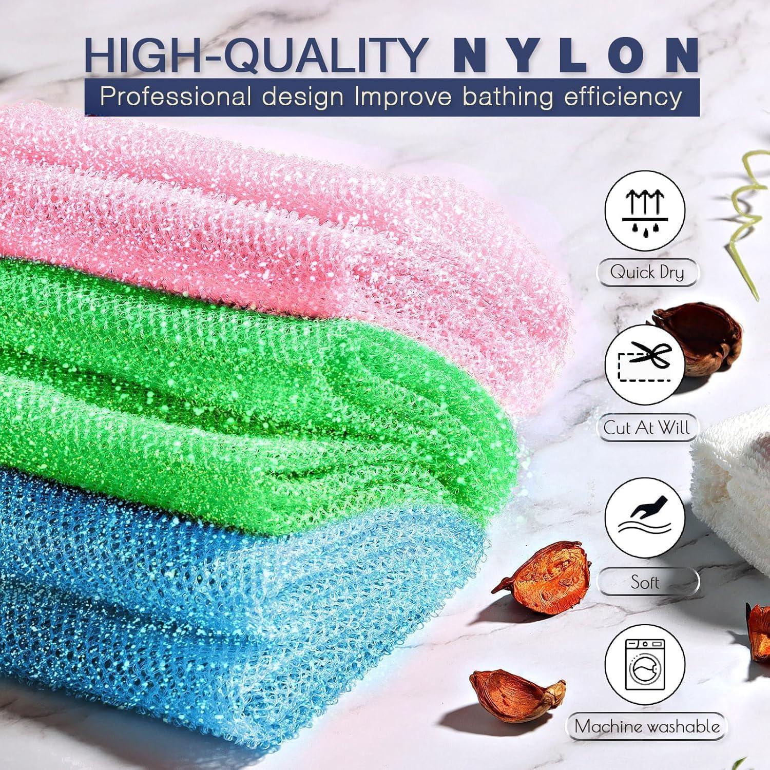 3 Piece Bright Style African Exfoliating Net Exfoliating Shower Set Long Bath Sponges For Smooth, Refreshed Skin, The Exterior Gleams - Ideal For Daily Use (Bright Pink, Blue, Green),