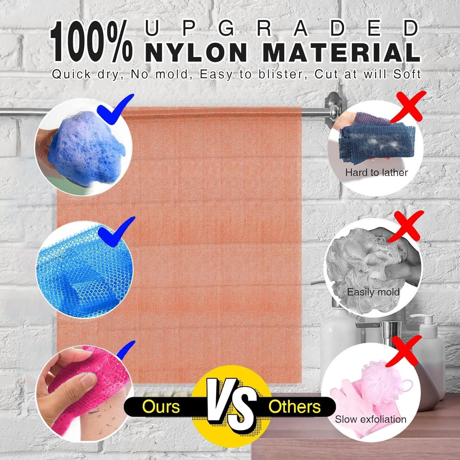 3 Pieces African Bath Sponge African Net Long Net Bath Sponge Exfoliating Shower Body Scrubber Back Scrubber Skin Smoother,Great For Daily Use (Rose Red, Blue, Green),