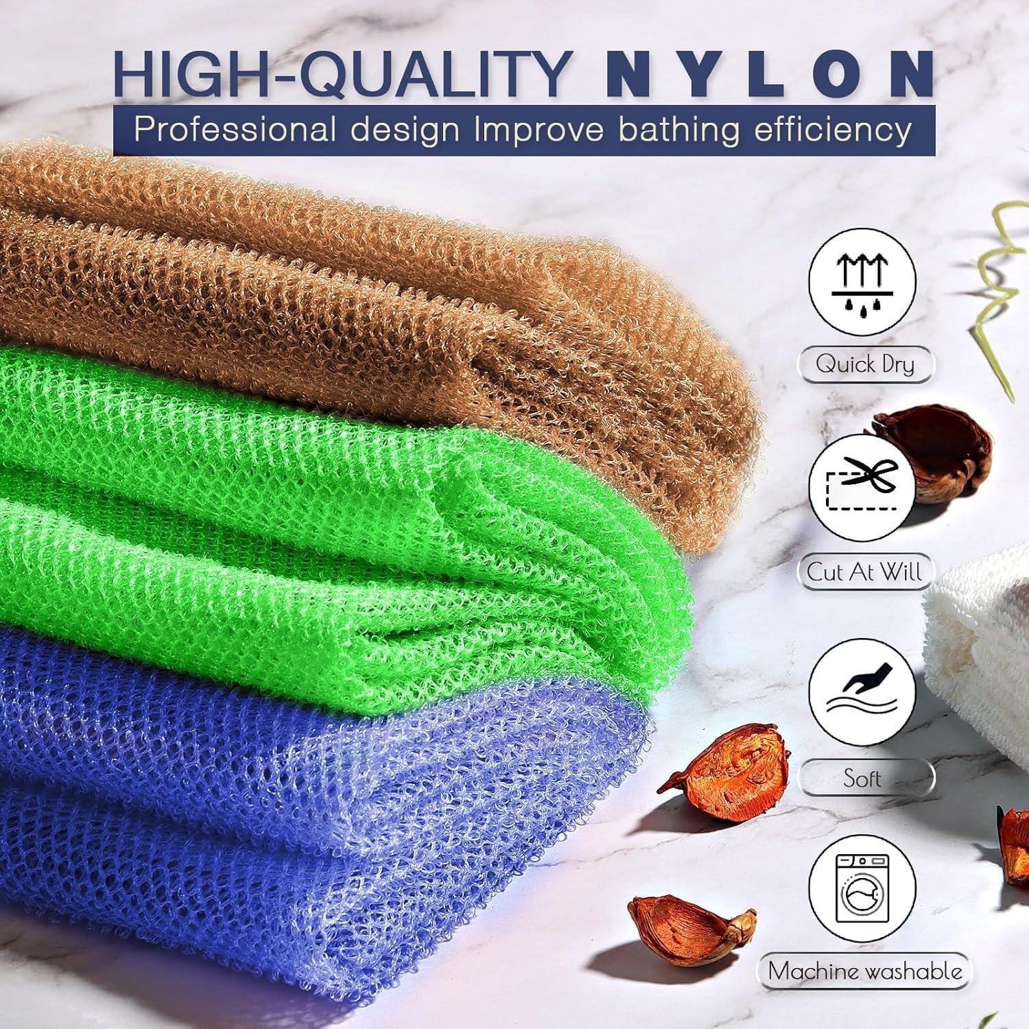 3 Pieces African Bath Sponge African Net Long Net Bath Sponge Exfoliating Shower Body Scrubber Back Scrubber Skin Smoother,Great For Daily Use (Brown Blue Green),
