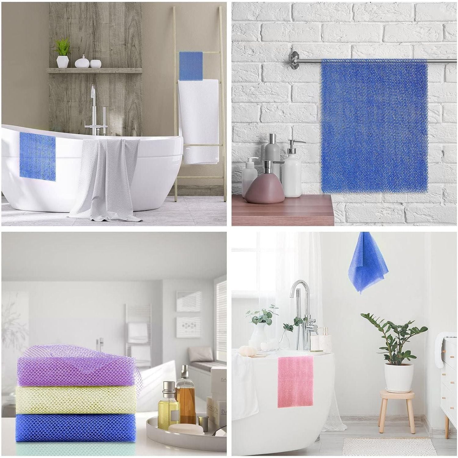 3 Pieces African Bath Sponge African Net Long Net Bath Sponge Exfoliating Shower Body Scrubber Back Scrubber Skin Smoother,Great For Daily Use (Purple,Blue,Off-White),