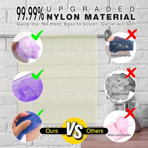 3 Pieces African Bath Sponge African Net Long Net Bath Sponge Exfoliating Shower Body Scrubber Back Scrubber Skin Smoother,Great For Daily Use (Purple,Blue,Off-White),