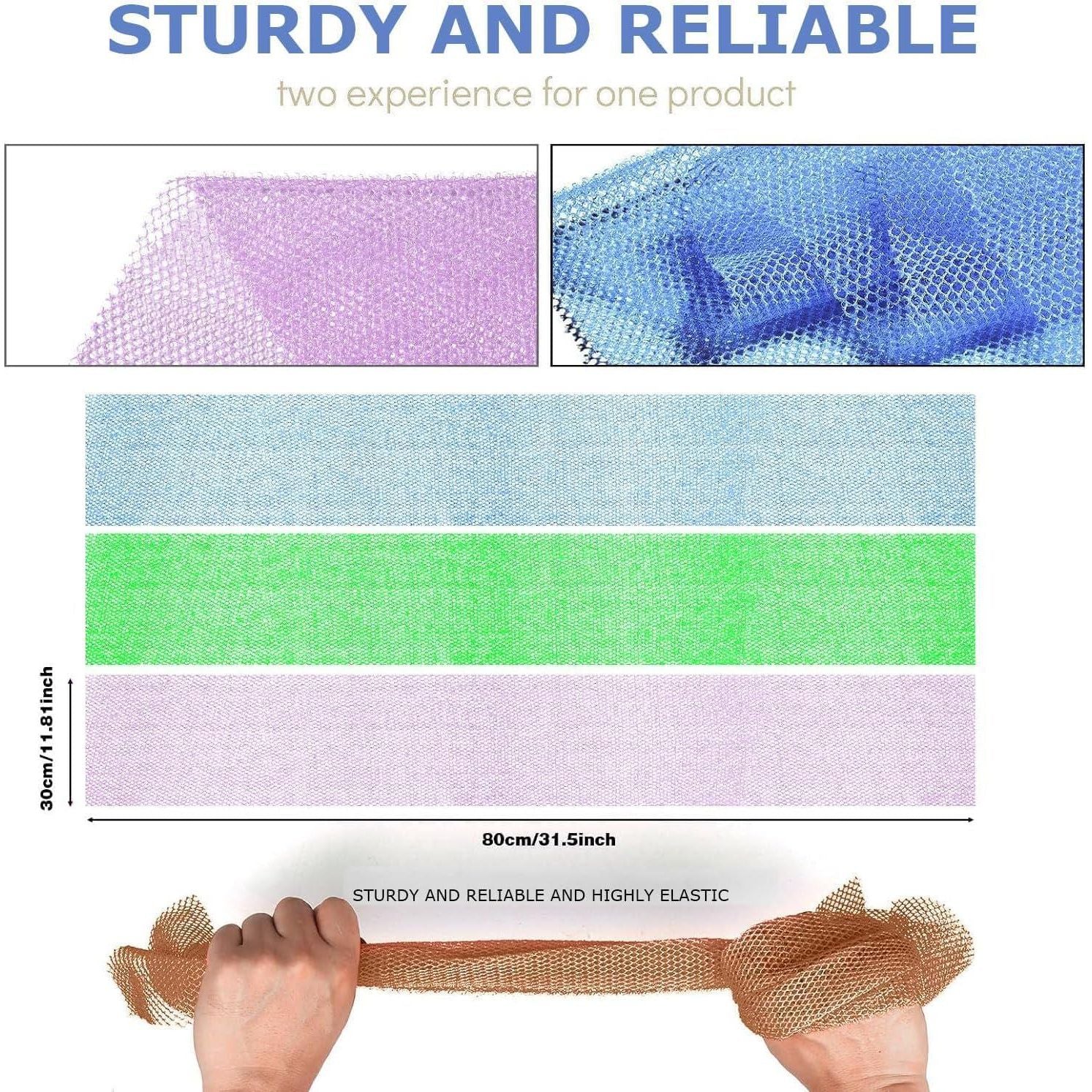 3 Pieces African Bath Sponge African Net Long Net Bath Sponge Exfoliating Shower Body Scrubber Back Scrubber Skin Smoother,Great For Daily Use (Pale Purple, Blue, Green),