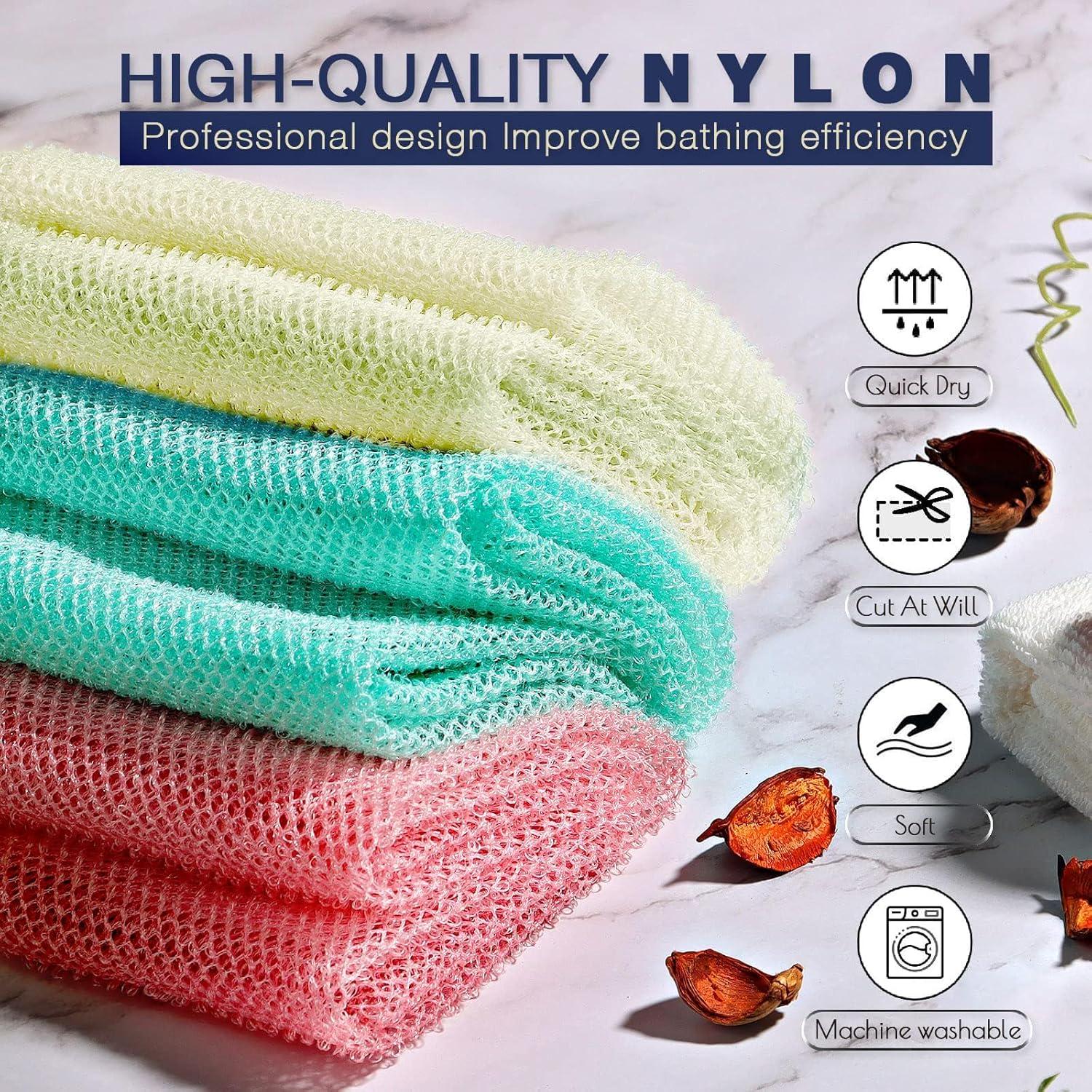 3 Pieces African Net Sponge, African Exfoliating Net African Net Long Net Bath Sponge Exfoliating Shower Body Scrubber Back Scrubber Skin Smoother Pink, Green, Off-White,