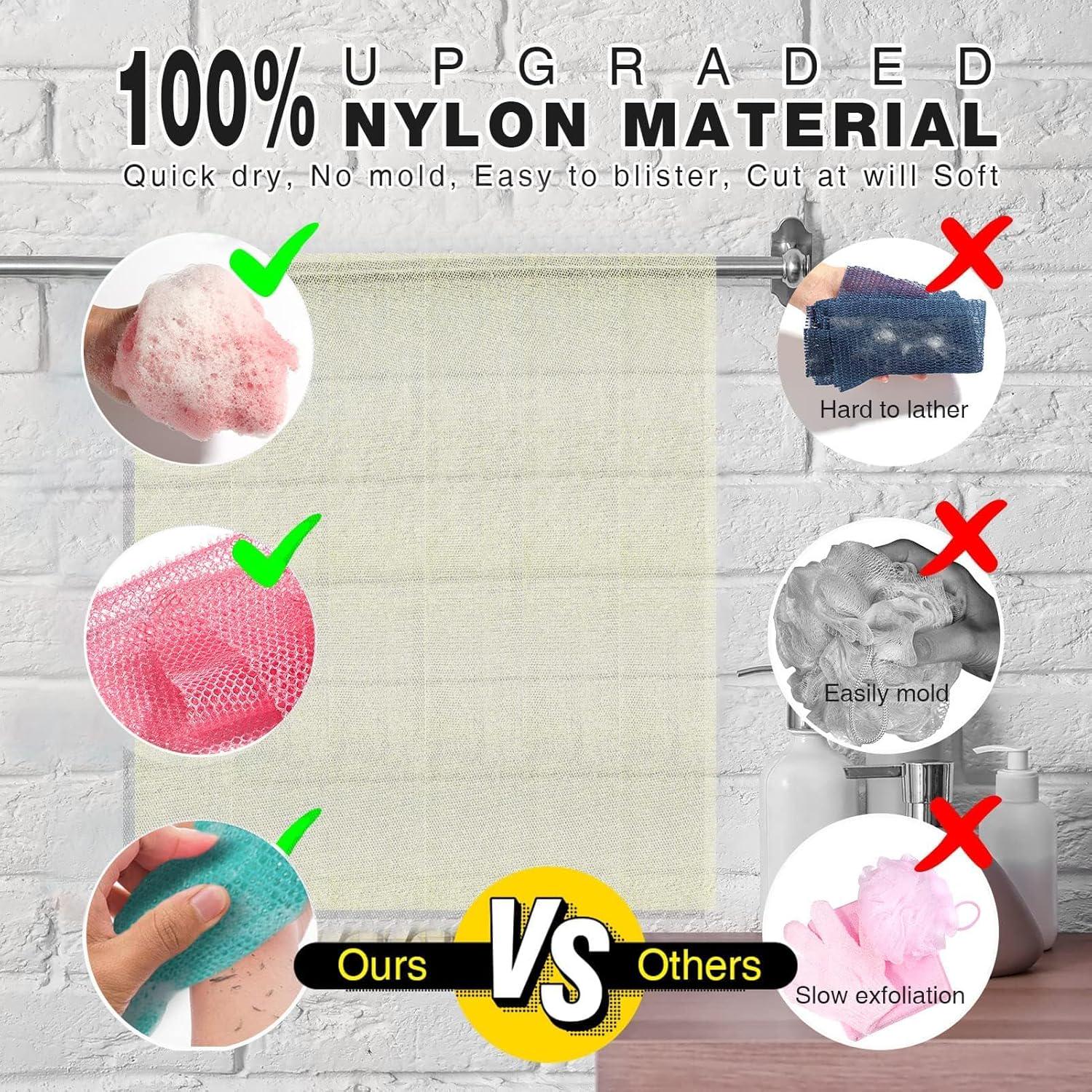 3 Pieces African Net Sponge, African Exfoliating Net African Net Long Net Bath Sponge Exfoliating Shower Body Scrubber Back Scrubber Skin Smoother Pink, Green, Off-White,