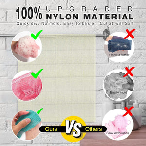 3 Pieces African Net Sponge, African Exfoliating Net African Net Long Net Bath Sponge Exfoliating Shower Body Scrubber Back Scrubber Skin Smoother Pink, Green, Off-White,