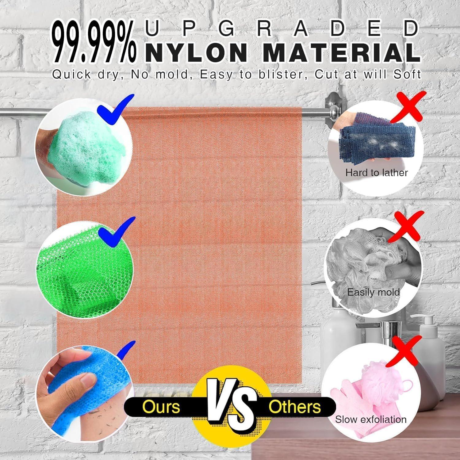 3 Pieces African Exfoliating Net African Net Long Net Bath Sponge Exfoliating Shower Body Scrubber Back Scrubber Skin Smoother,Great For Daily Use (Yellow, Green, Blue),