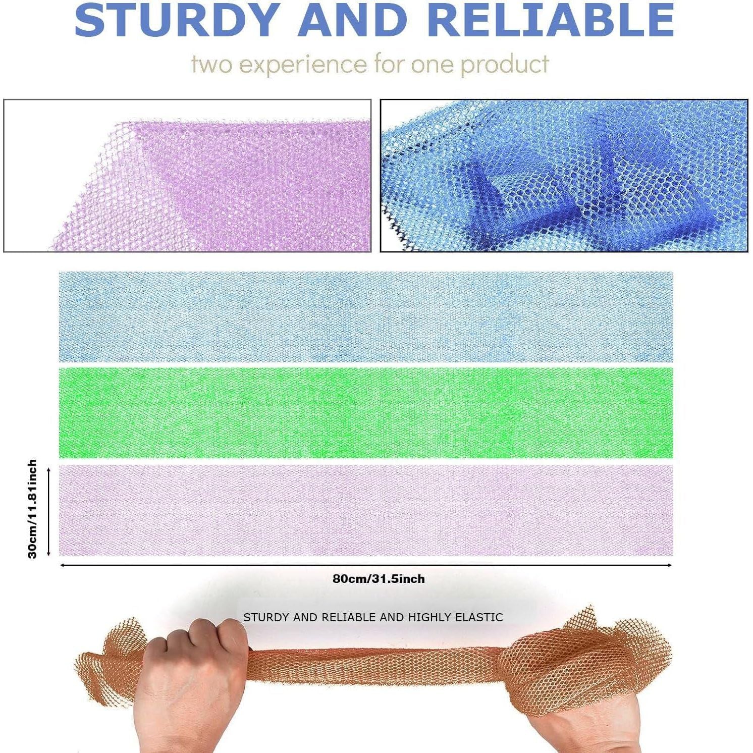3 Pieces African Exfoliating Net African Net Long Net Bath Sponge Exfoliating Shower Body Scrubber Back Scrubber Skin Smoother,Great For Daily Use (Purple, Blue, Green),