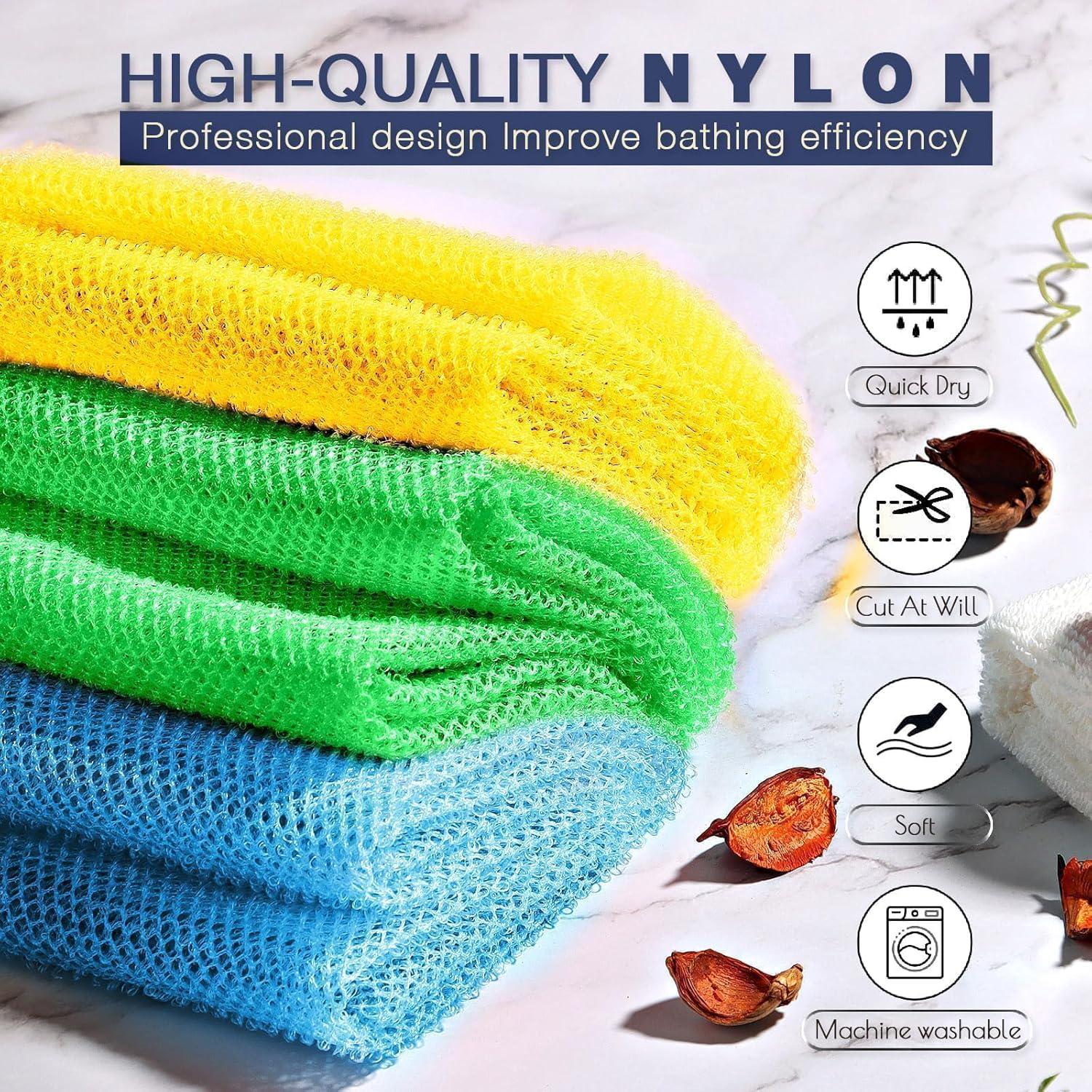 3 Pieces African Exfoliating Net African Net Long Net Bath Sponge Exfoliating Shower Body Scrubber Back Scrubber Skin Smoother,Great For Daily Use (Yellow, Green, Blue),