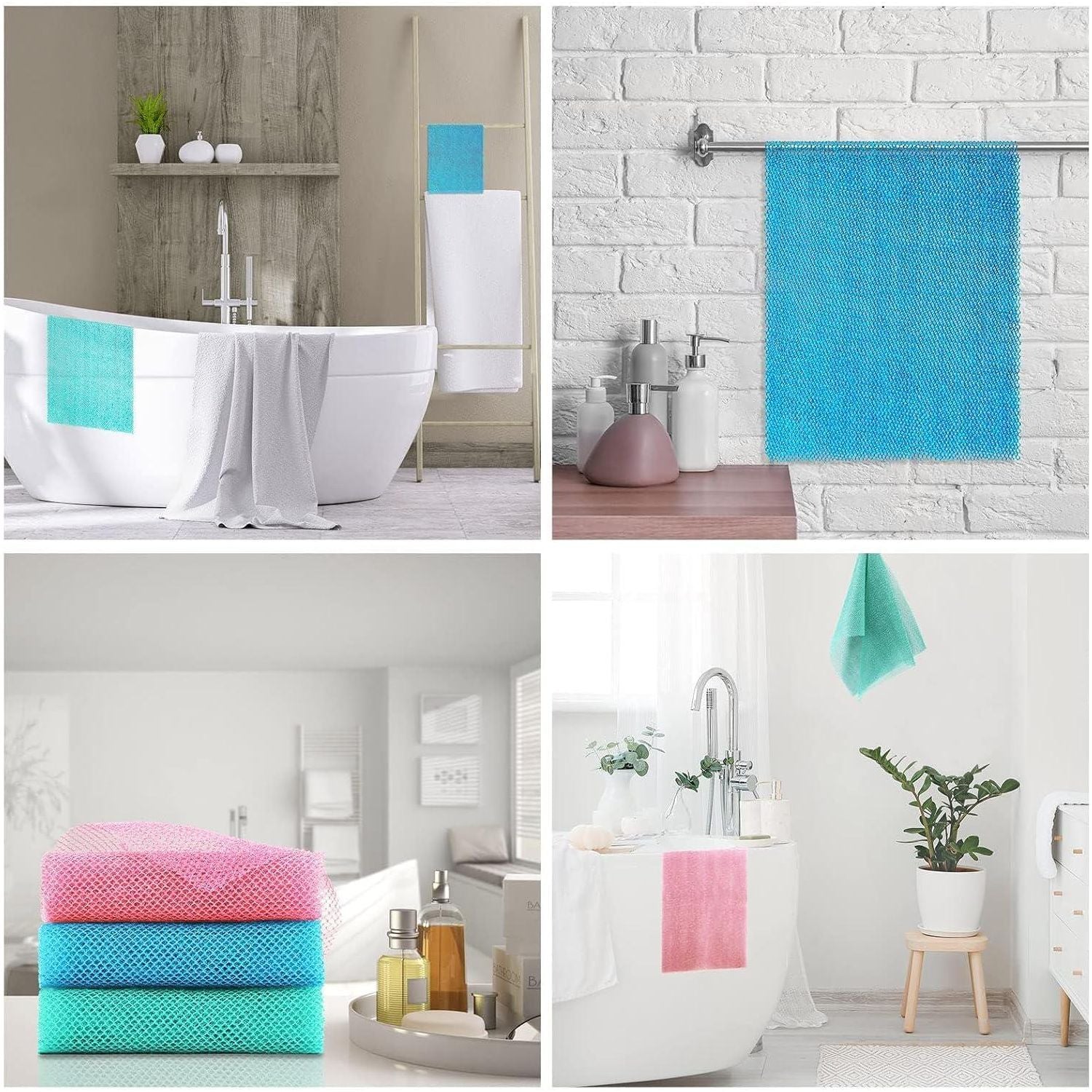 3 Pieces Long African Bath Sponge Exfoliating Body Scrubber Back Scrubber Skin Smoother,Great For Daily Use (Pink, Blue, Green),