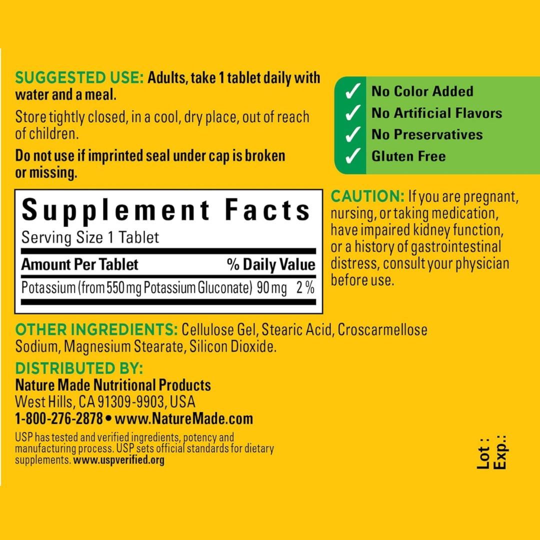 Nature Made Potassium Gluconate 100 Tablets