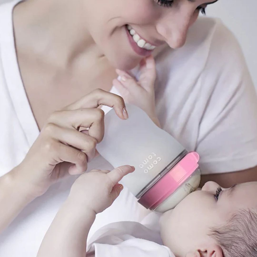 Comotomo Soft Hygienic Silicone Medium Flow Pink Baby Bottle (Pack Of 2) 250ml Each