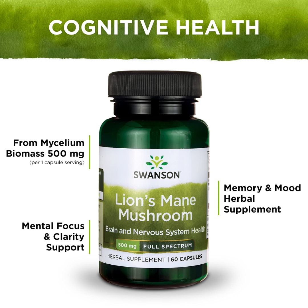 Swanson Lion's Mane Mushroom 500mg 60 Veg Capsules,087614110967
