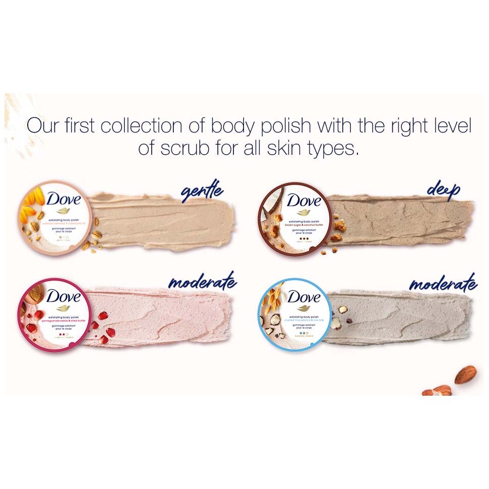 Dove Crushed Almond & Mango Butter Exfoliating Body Scrub 298g,011111016958,