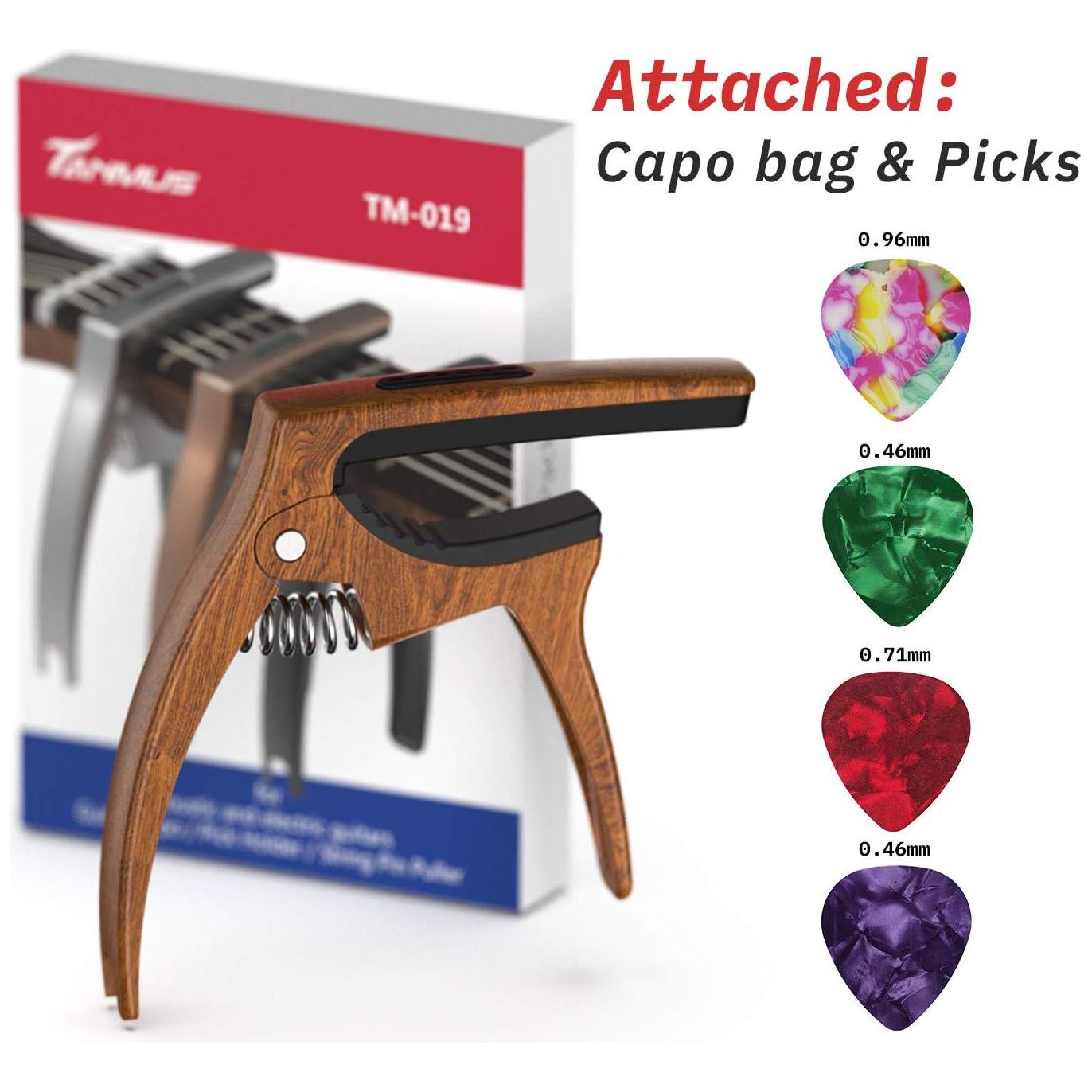 3in1 Guitar Capo For Acoustic And Electric Guitars(with Pick Holder And 4Picks),Ukulele,Guitar Accessories(Wood),