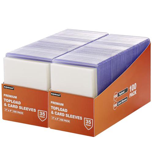 ARJIEKWEI 400 Card Protectors Set 200 Sleeves and 200 Top Loaders 3x4 Inch Hard Plastic Card Holders for Sports Trading Cards