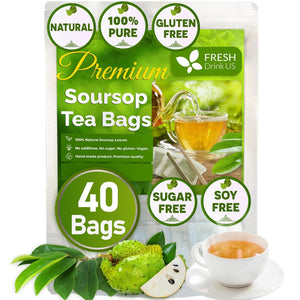 FRESHDRINKUS 40 Premium Soursop Graviola Leaf Tea Bags, 100% Natural And Pure From Soursop Leaves, Handmade, Made With Natural Materials-Corn Fiber Tea Bag, Sugar/Caffeine/Gluten Free, Hoja Guanabana Tea
