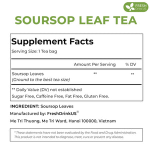 FRESHDRINKUS 40 Premium Soursop Graviola Leaf Tea Bags, 100% Natural And Pure From Soursop Leaves, Handmade, Made With Natural Materials-Corn Fiber Tea Bag, Sugar/Caffeine/Gluten Free, Hoja Guanabana Tea