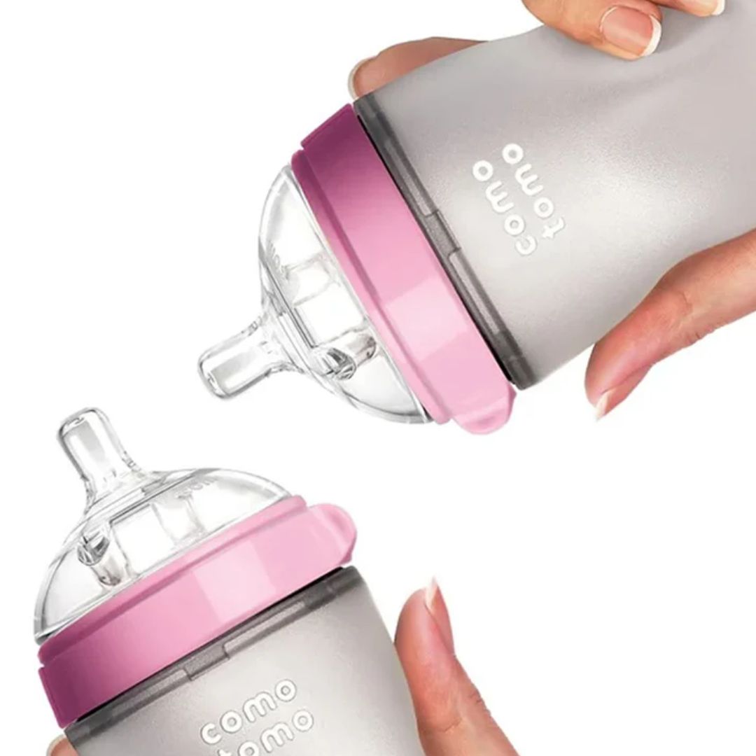 Comotomo Soft Hygienic Silicone Medium Flow Pink Baby Bottle (Pack Of 2) 250ml Each