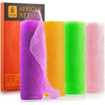 4 Pieces African Net Sponge African Net Long Net Bath Sponge Exfoliating Shower Body Scrubber Back Scrubber Skin Smoother,Great For Daily Use (Purple, Orange, Green, Pink),