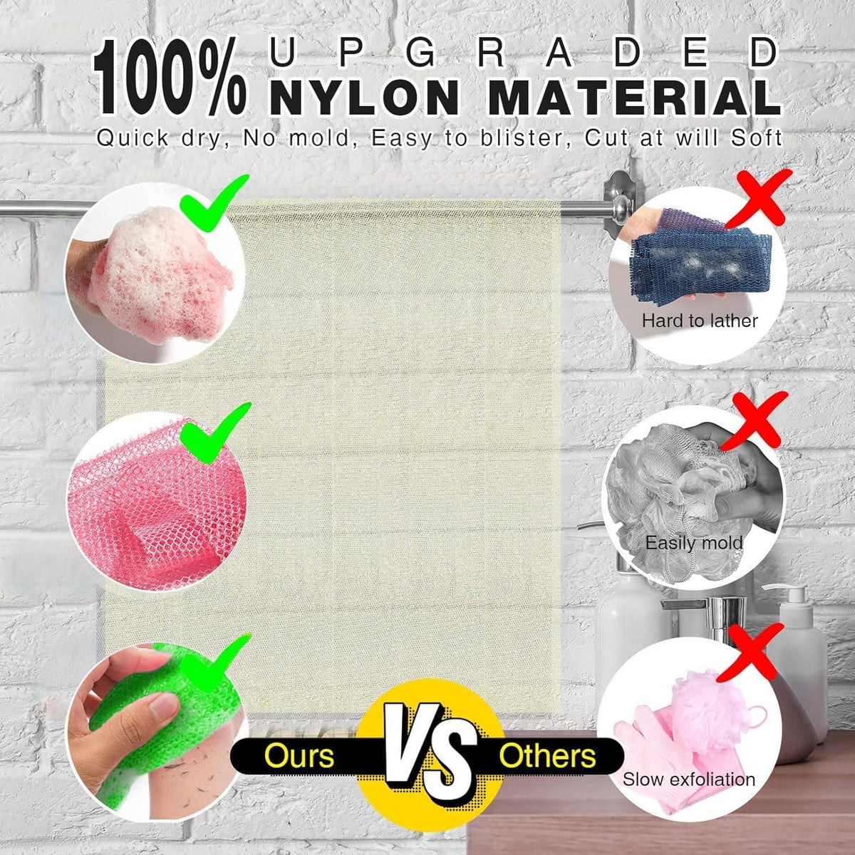 4 Pieces African Net Sponge African Net Long Net Bath Sponge Exfoliating Shower Body Scrubber Back Scrubber Skin Smoother,Great For Daily Use (Purple, Orange, Green, Pink),