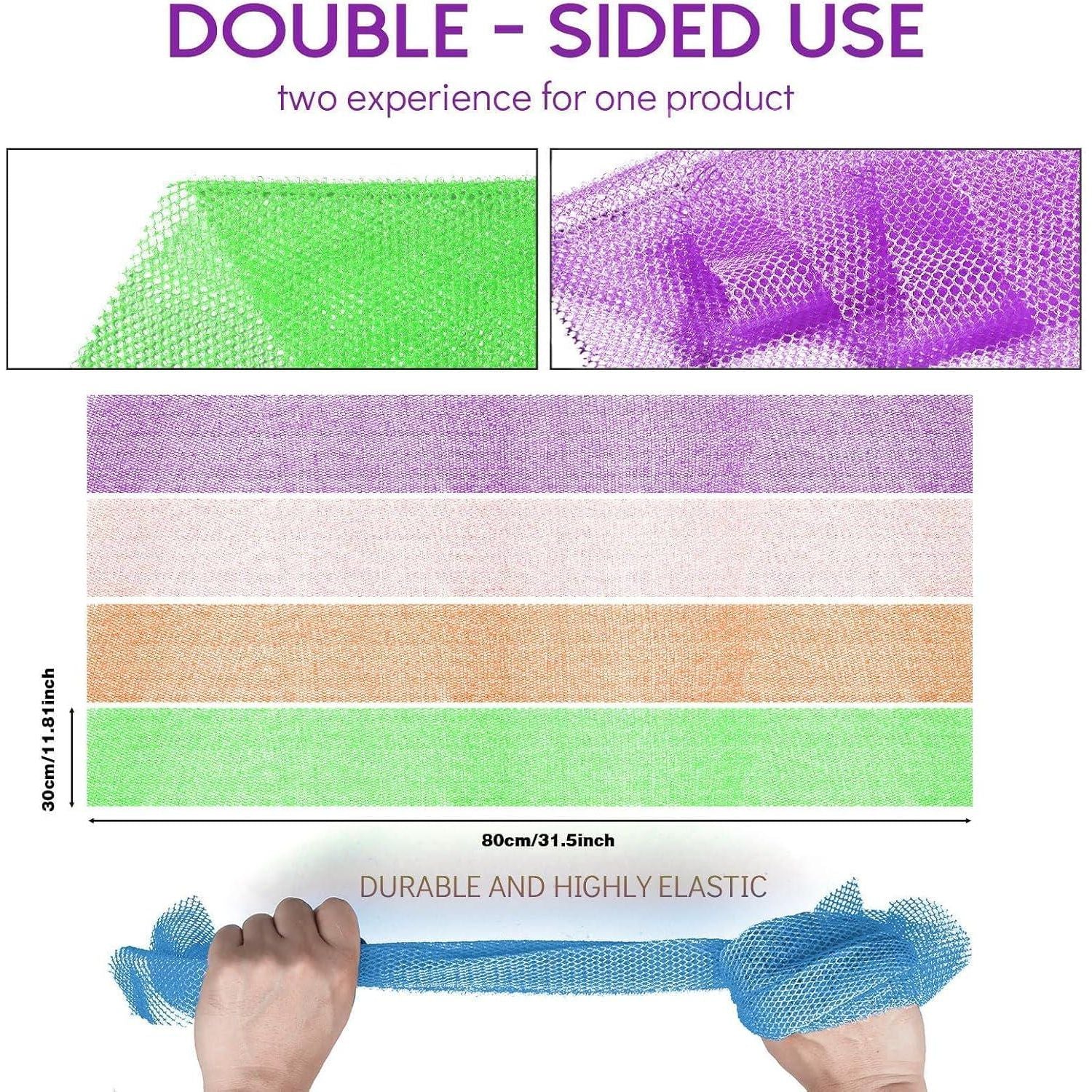 4 Pieces African Net Sponge African Net Long Net Bath Sponge Exfoliating Shower Body Scrubber Back Scrubber Skin Smoother,Great For Daily Use (Purple, Orange, Green, Pink),