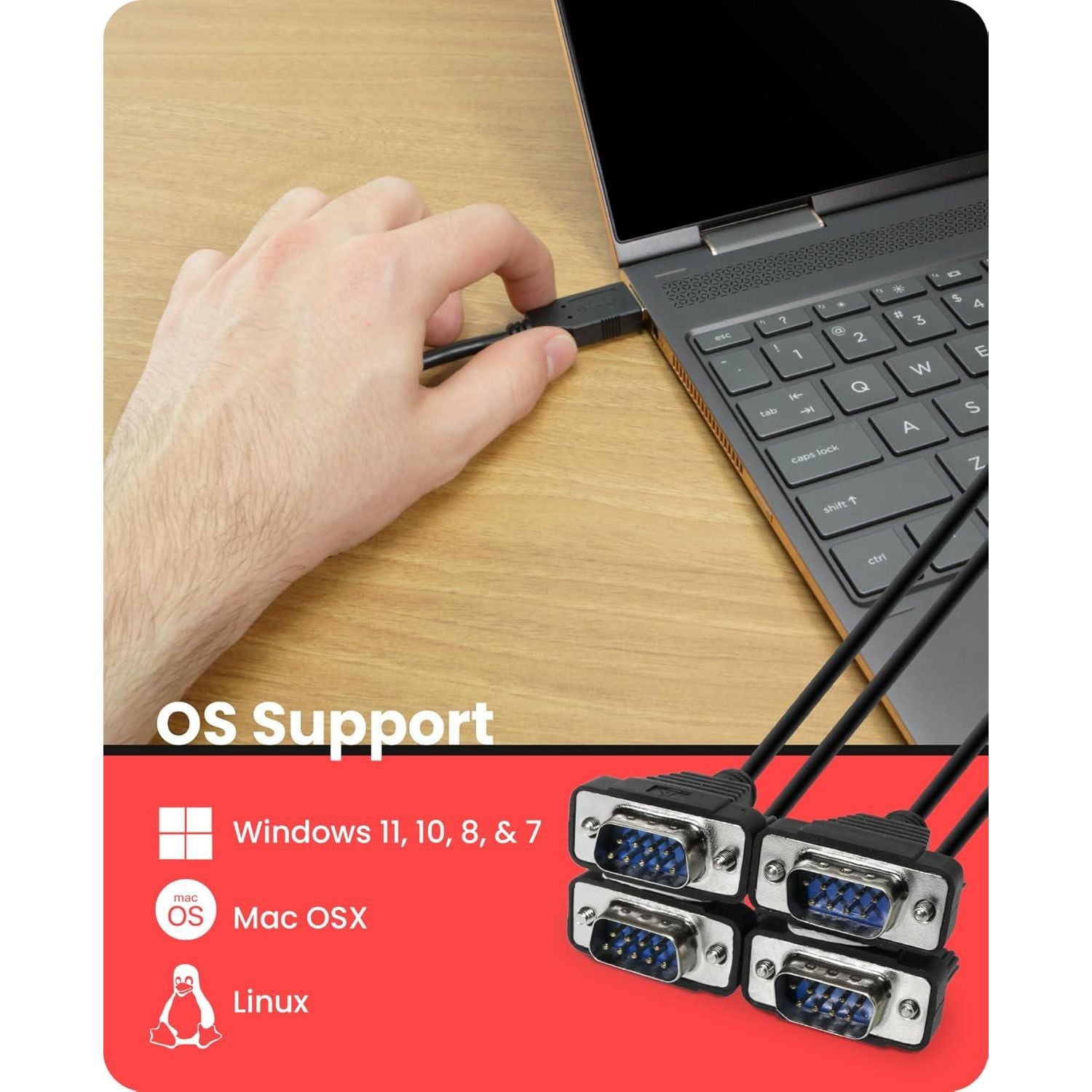 4 Port RS232 To USB FTDI Chip Adapter W/RX And TX Status LED,