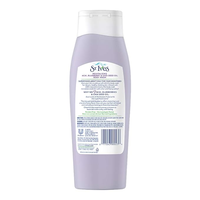 St. Ives Revitalizing Acai, Blueberry & Chia Seed Oil Body Wash 400ml,077043000236,