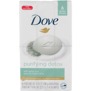 Dove Beauty Bar Purifying Detox Green Clay Soap (Pack Of 6) 106g Each