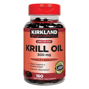 Kirkland Signature Krill Oil 500mg Omega-3 + Astaxanthin 160 Softgels