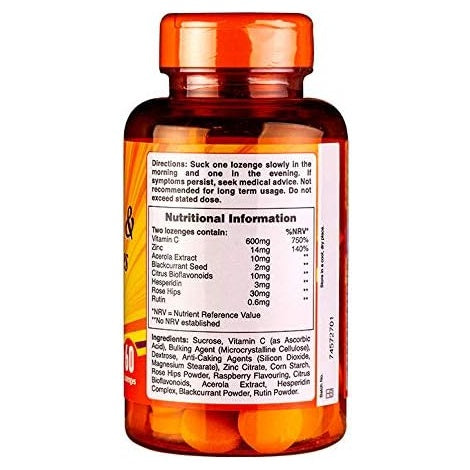 Holland & Barrett Vitamin C & Zinc Lozenges For Immune System Support 60 Veg Tablets,5017174053515