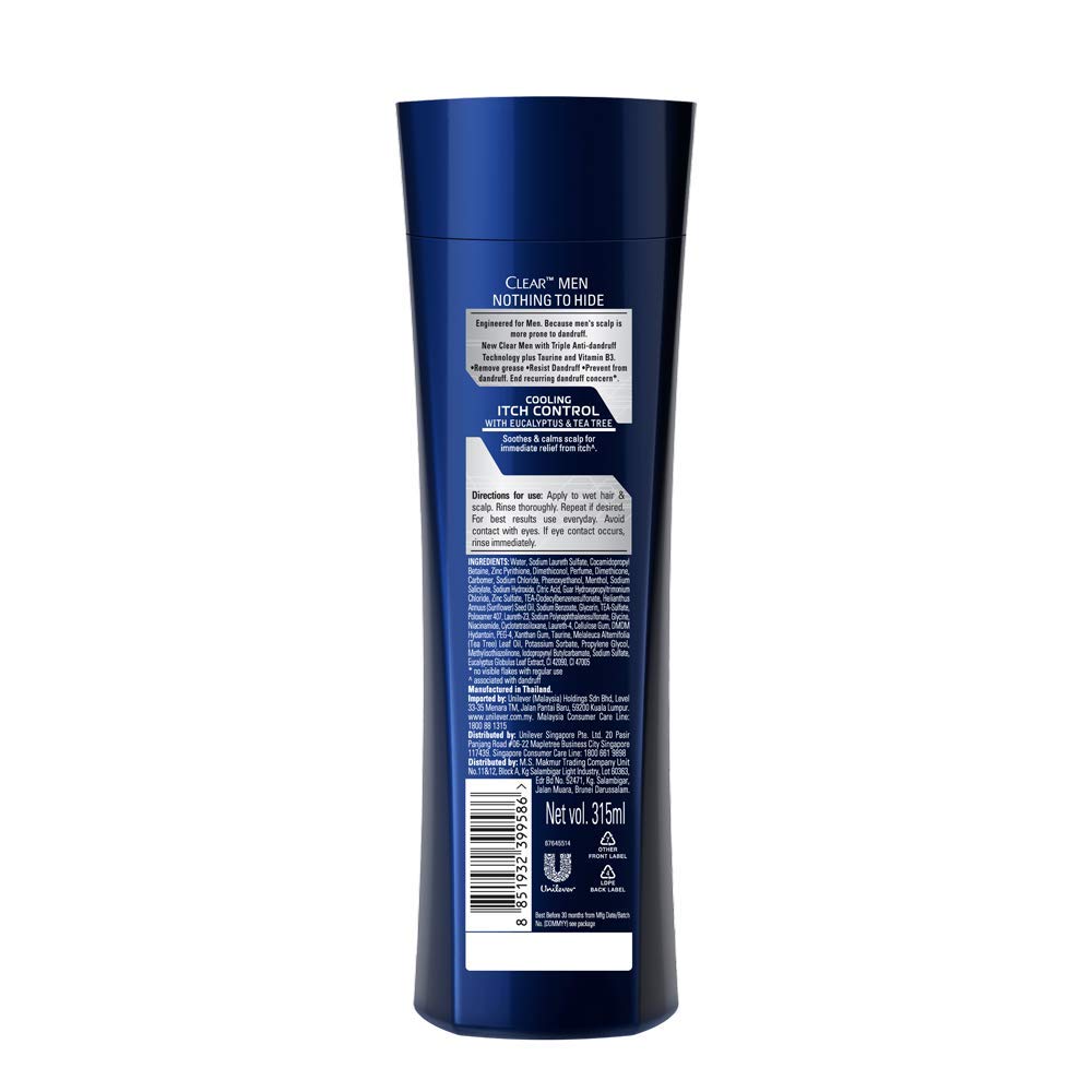 Clear Men Cooling Itch Control Anti-Dandruff Shampoo 315ml,8851932399586,