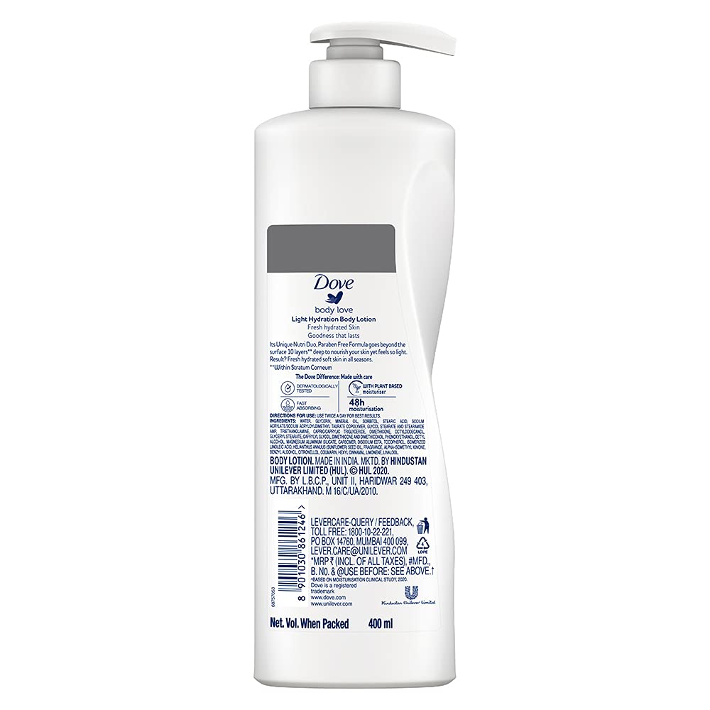 Dove Body Love Light Hydration All-Season Body Lotion For All Skin Types 400ml,4000388563902,