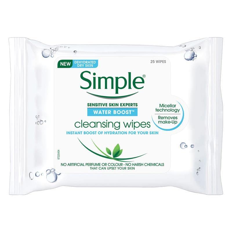 Simple Sensitive Skin Experts Water Boost Cleansing Wipes 25 Count,8710447172087,