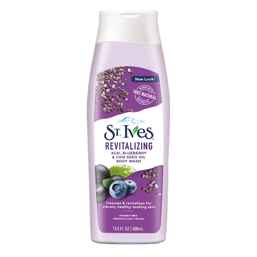 St. Ives Revitalizing Acai, Blueberry & Chia Seed Oil Body Wash 400ml,077043000236,