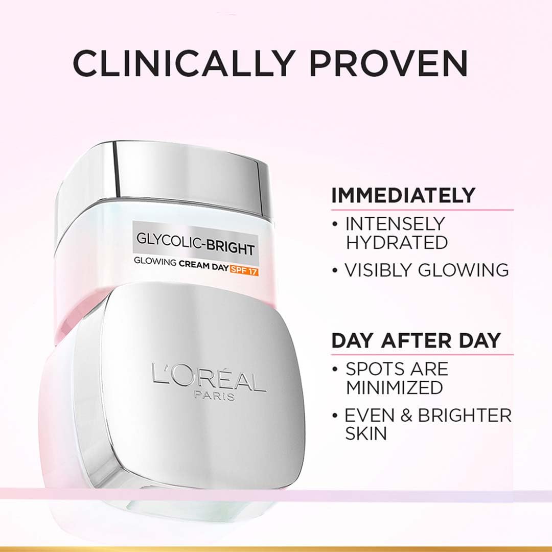 L'Oreal Paris Glycolic-Bright SPF 17 Glowing Day Cream 50ml,8994993016525,
