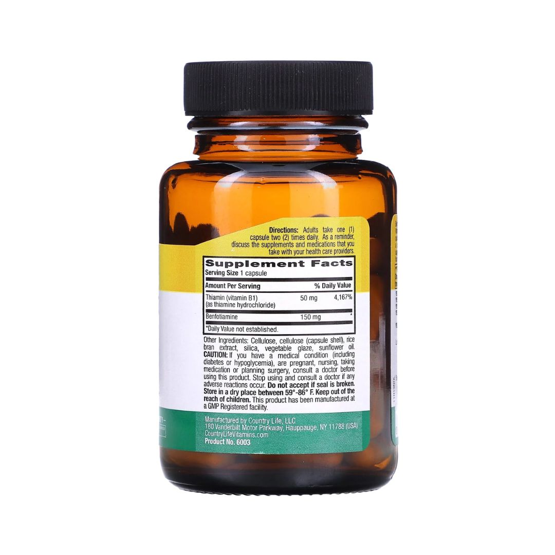 Country Life Benfotiamine Thiamin 150mg 60 Veg Capsules,015794060031