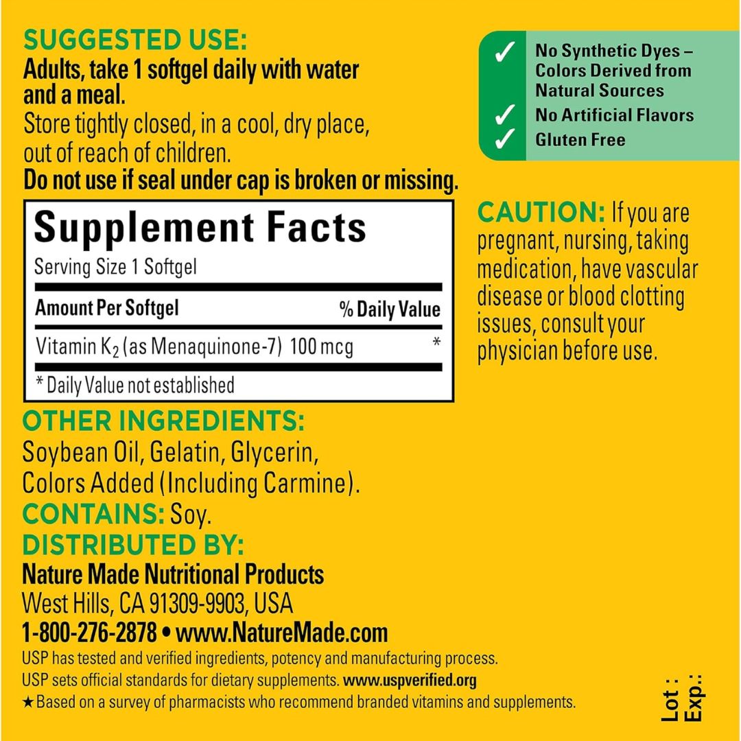 Nature Made K2 100mcg 30 Softgels,031604028824