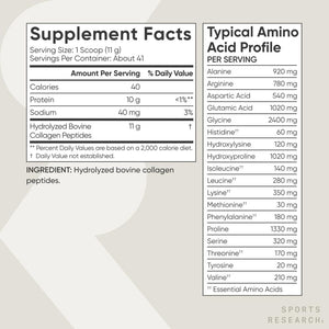 Sports Research Collagen Peptides 11g Unflavored Powder 454g