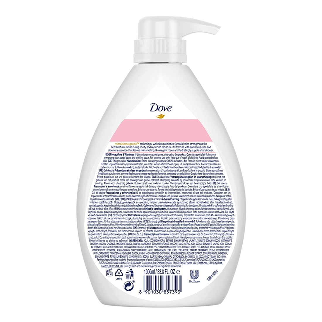 Dove Go Fresh Rose Soothing Rose & Aloe Vera Body Wash 1000ml,8886467020391,
